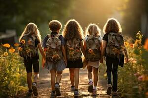 barn tillbaka till skola efter sommar. generativ ai foto