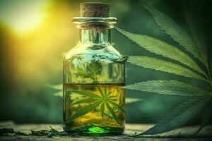 cannabis, cannabis olja extrakt i burk. neuralt nätverk ai genererad foto