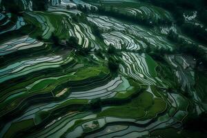 ris fält på terrasserad av mu cang chai, yenbai, vietnam. ris fält förbereda de skörda på nordväst vietnam.vietnam landskap. neuralt nätverk ai genererad foto