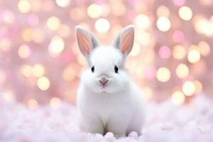 närbild av söt kanin med skön bokeh bakgrund, generativ ai foto