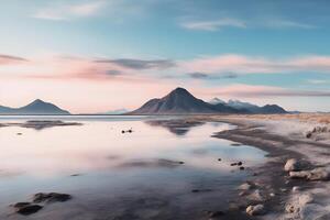 skön sjö se mot de bakgrund av sand bergen - bra salt sjö i utah i tidigt morgon- ai generativ foto