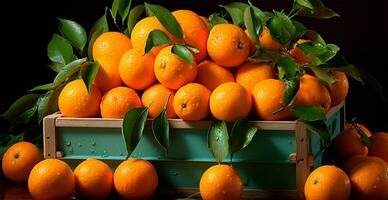 låda av mogen orange mandariner - ai genererad bild foto