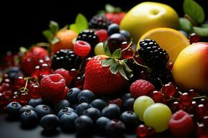 blanda frukt redo till tjäna i de kök tabell ai genererad foto