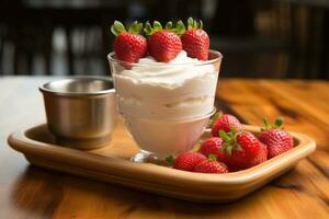 Foto av kopp av yoghurt i inomhus- Foto studio ai genererad