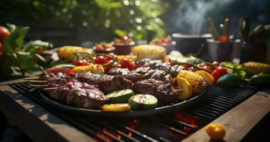 helgen eftermiddagar av sommar bbq salighet. generativ ai foto