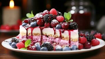 hemlagad bär cheesecake med färsk frukt och ljuv grädde ai generativ ai generativ foto