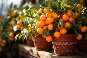 orange träd i en pott ai genererad foto