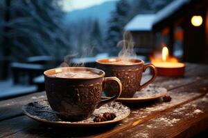 foton av varm choklad i inomhus- Foto studio ai genererad