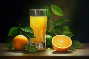 orange juice glas studio skott. generera ai foto