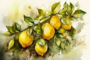 vattenfärg citron- gren. generera ai foto
