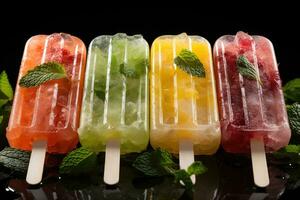 blandad popsicles för sommar ai genererad foto