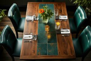 topp se foton av tabell uppsättning i dining rum ai genererad