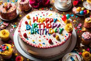 en födelsedag kaka med färgrik konfetti och konfetti. ai-genererad foto