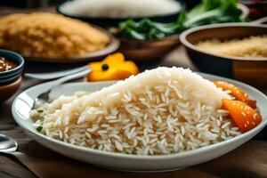 en skål av ris med grönsaker och kryddor. ai-genererad foto