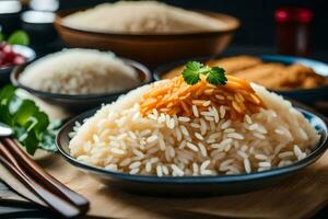 en tallrik av ris med kryddor och Övrig Ingredienser. ai-genererad foto