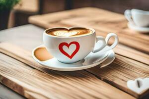 kaffe med hjärta på de tabell. ai-genererad foto