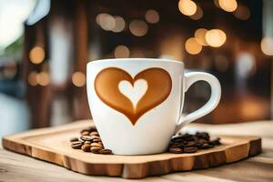 kaffe kopp med hjärta form i de mitten. ai-genererad foto