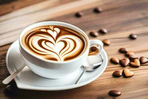 en kopp av kaffe med en hjärta design. ai-genererad foto