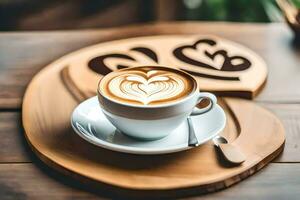 en kopp av kaffe med en hjärta design på de kopp. ai-genererad foto