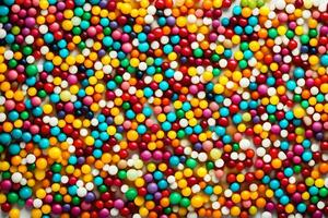 färgrik godis bollar på en vit bakgrund. ai-genererad foto