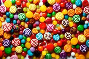 färgrik godis är anordnad i en cirkel. ai-genererad foto