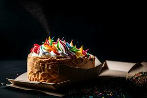 en kaka med strössel och glasyr på topp. ai-genererad foto