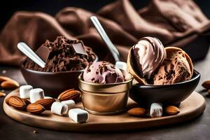 choklad is grädde, mandlar och marshmallows. ai-genererad foto