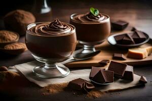 choklad mousse i en glas. ai-genererad foto