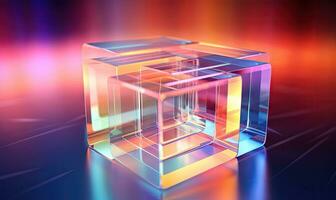 abstrakt 3d sammansättning av flytande genomskinlig kuber. ai generativ foto