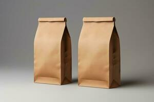 mall attrapp av brun hantverk papper väska för mat förpackning, generativ ai. foto