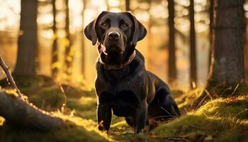 en gul labb hund om i de gräs ai genererad foto