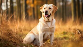 en gul labb hund om i de gräs ai genererad foto