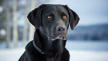 en hund är Sammanträde i de gräs på solnedgång ai genererad foto