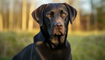 en gul labb hund om i de gräs ai genererad foto