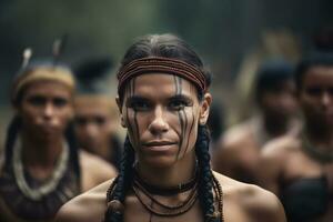 indianer från de brasiliansk amazon av de dessana etnisk grupp. neuralt nätverk ai genererad foto
