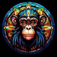 ett djur- apa ansikte färgade glas cirkel form illustration design foto