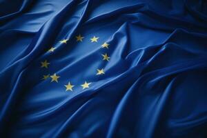 satin europeisk union flagga vinka i de vind. generativ ai foto