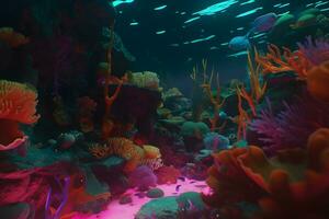 aquascaping från en vackert planterade tropisk sötvatten akvarium neuralt nätverk ai genererad foto