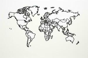 Karta av de värld på en vit bakgrund. 3d tolkning, skisse Karta av de värld, linje konst, svart och vit, ai genererad foto