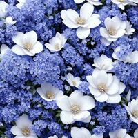 blomma realistisk sömlös fjäril abstrakt mönster. blommig slumpmässig bakgrund blå vit ai generativ foto
