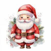 vattenfärg santa claus i röd kostym, jul illustration, ClipArt på vit bakgrund foto