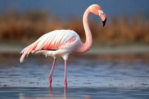 större flamingo Phoenicopterus ruber, större flamingo Phoenicopterus roseus, ai genererad foto