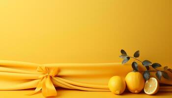 citron- och blommor på gul bakgrund ai genererad foto
