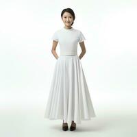 en skön kvinna i vit klänning Framställ för de kamera ai genererad foto