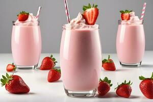krämig jordgubb milkshake isolerat på vit bakgrund förbi ai generativ foto