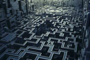 artificiell intelligens i ett abstrakt labyrint. ai genererad foto