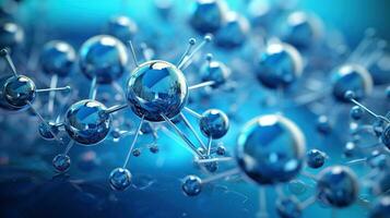 abstrakt molekyler design. atomer. molekyl strukturera med blå sfärisk partiklar. foto