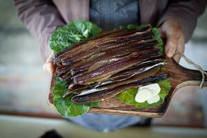 gwamegi torkades fisk, som är haft i vinter- i korea foto