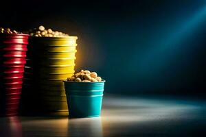 popcorn i en hink. ai-genererad foto