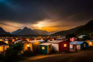 Foto tapet de himmel, berg, de natt, de berg, de by, de by,. ai-genererad